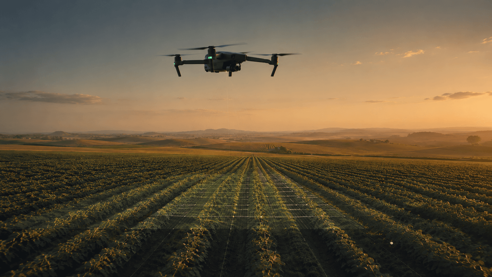 Drone in flight over an Idaho field